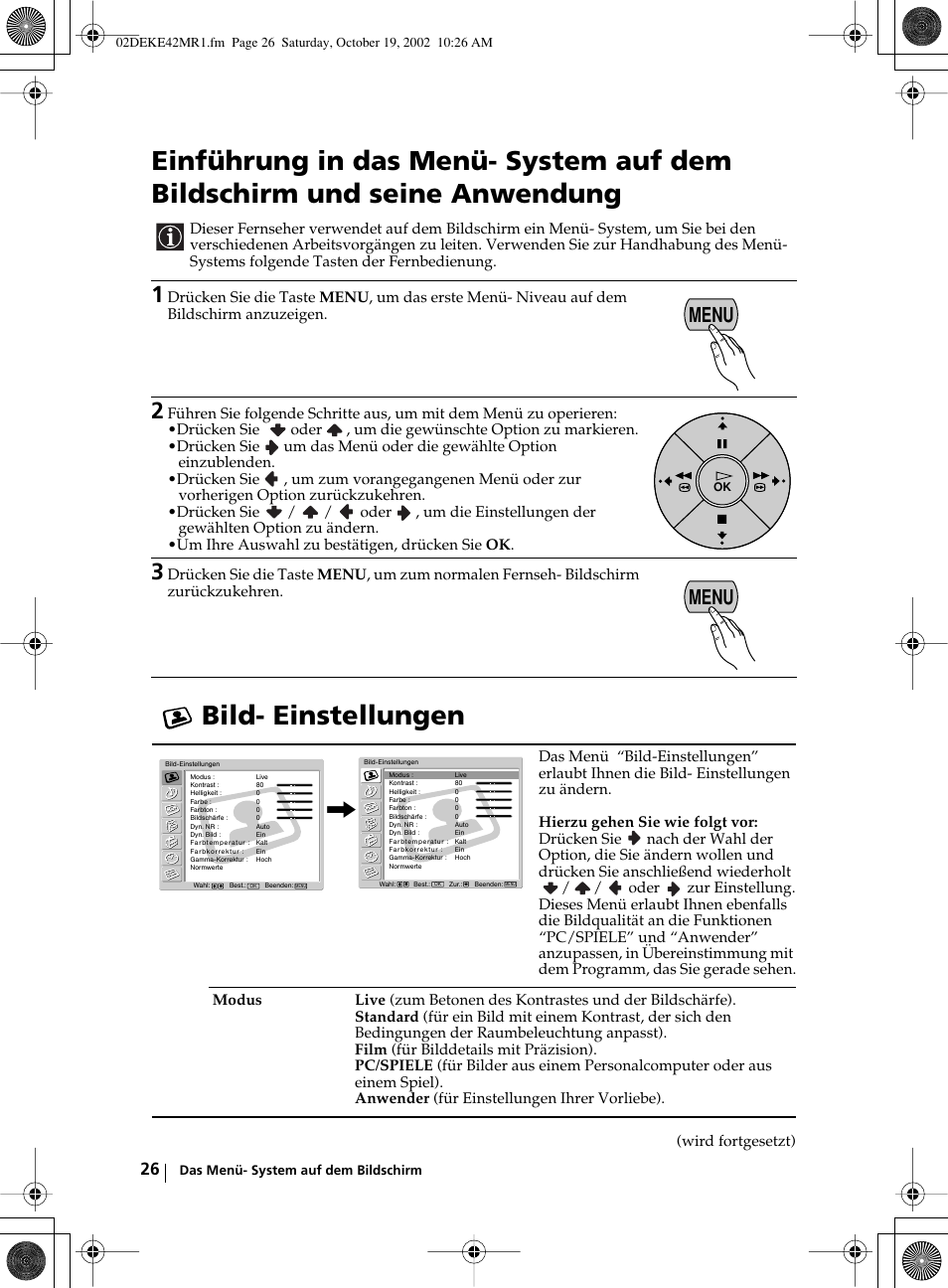 Menu | Sony KE-42MR1 User Manual | Page 102 / 305