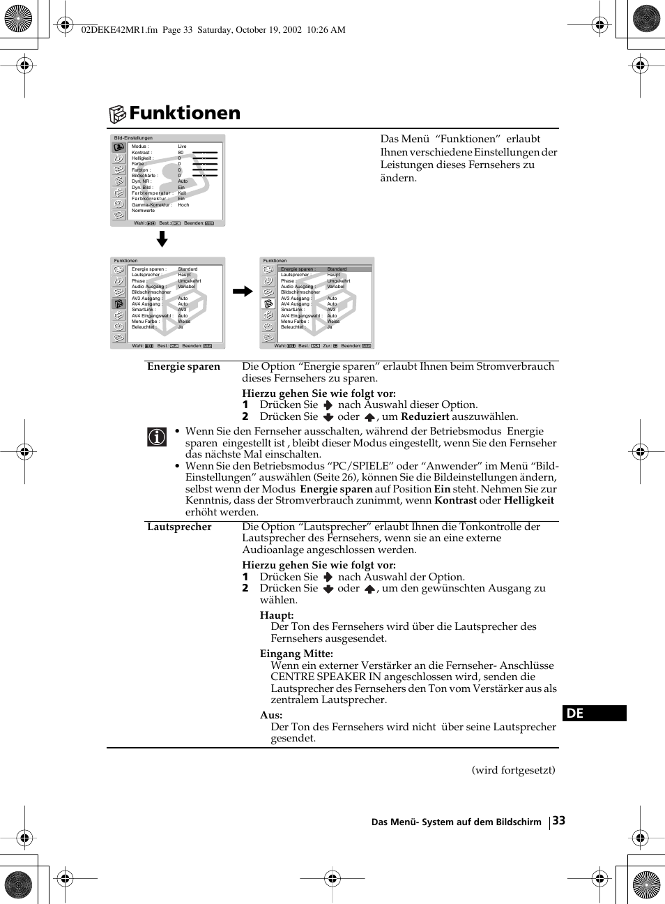 Funktionen | Sony KE-42MR1 User Manual | Page 109 / 305