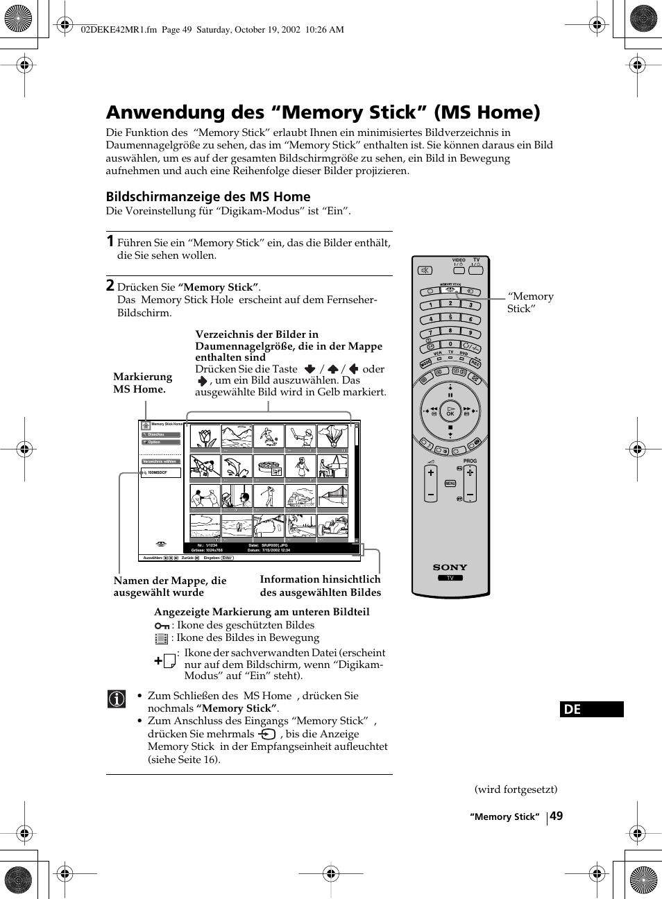 Bildschirmanzeige des ms home | Sony KE-42MR1 User Manual | Page 125 / 305