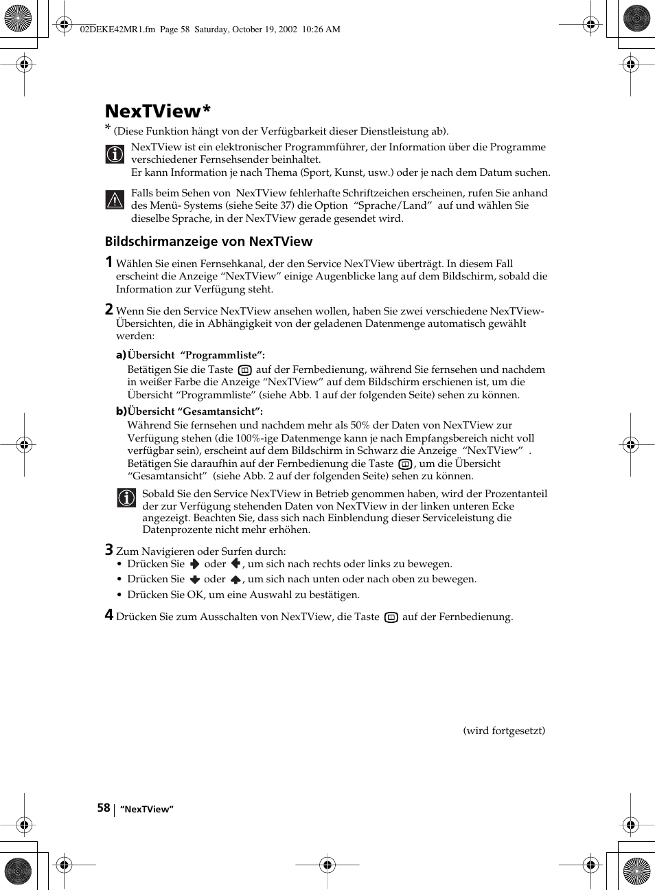 Nextview | Sony KE-42MR1 User Manual | Page 134 / 305