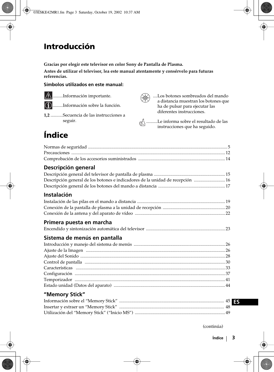 Introducción, Índice | Sony KE-42MR1 User Manual | Page 154 / 305