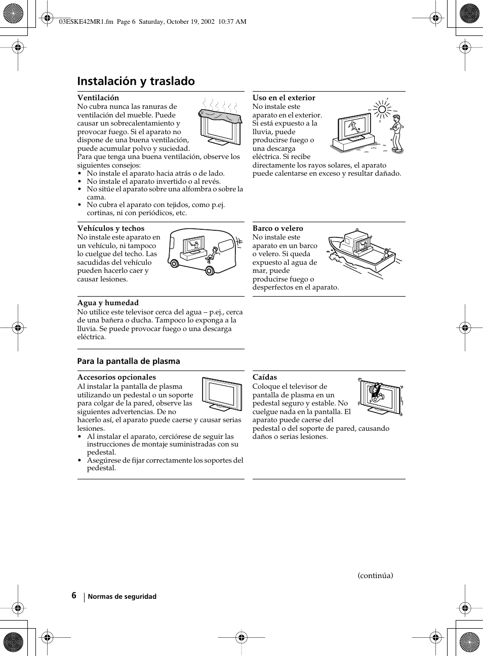 Instalación y traslado | Sony KE-42MR1 User Manual | Page 157 / 305