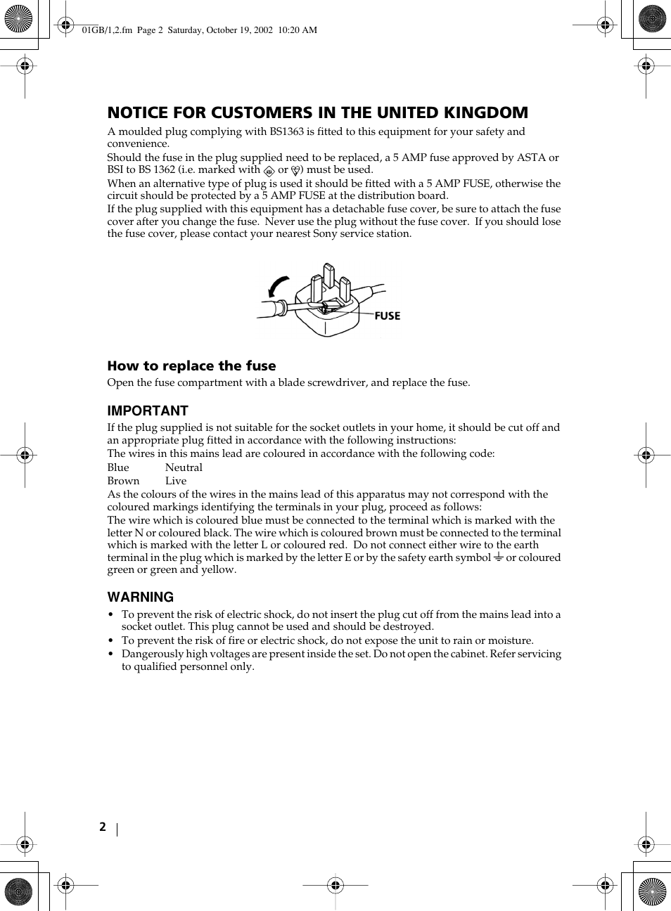 Notice for customers in the united kingdom | Sony KE-42MR1 User Manual | Page 2 / 305