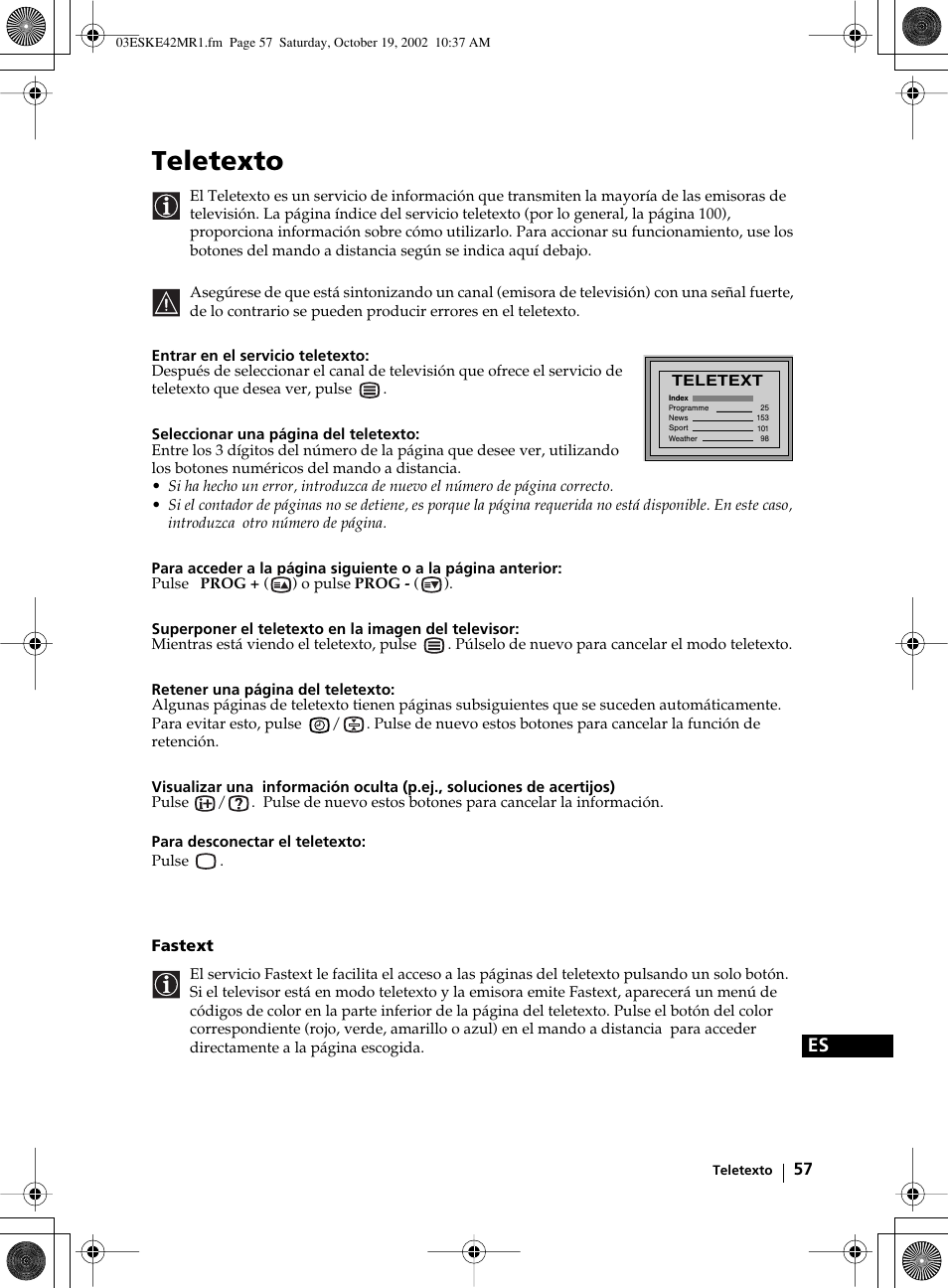 Teletexto, Fastext | Sony KE-42MR1 User Manual | Page 208 / 305