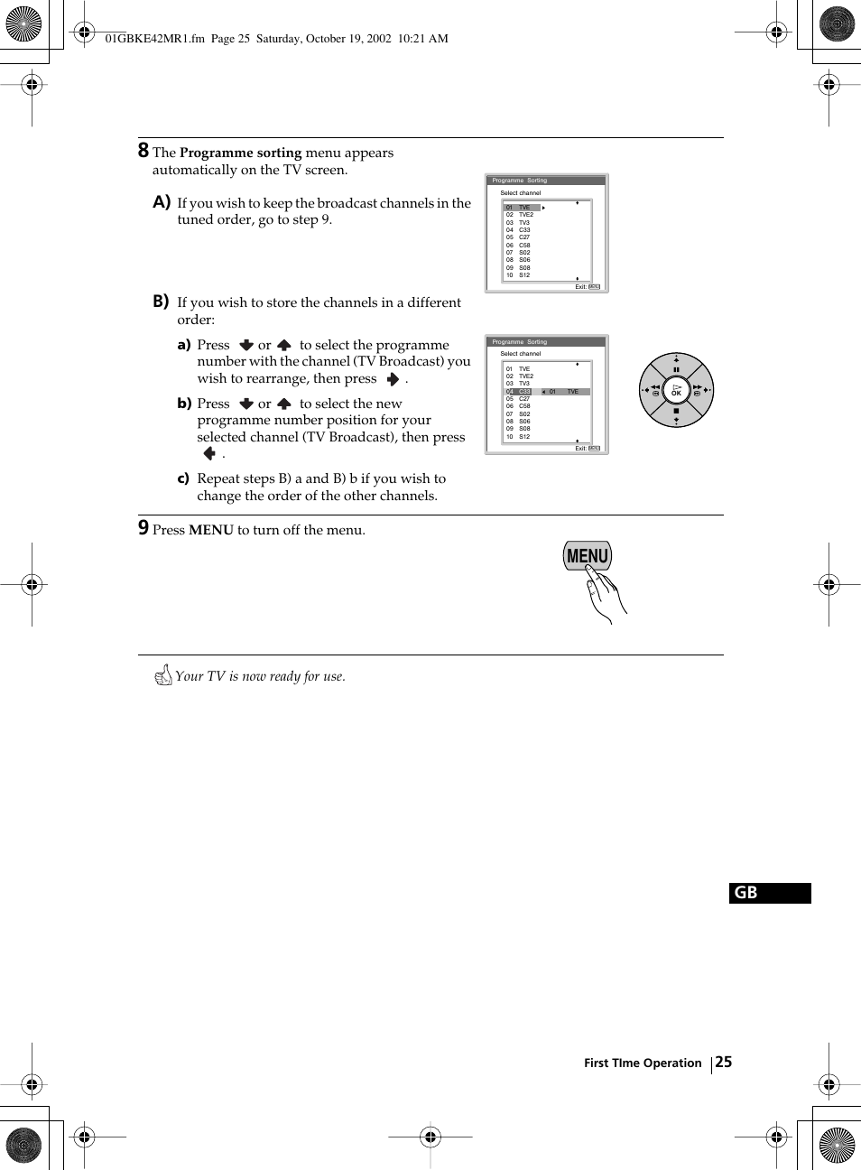 Menu | Sony KE-42MR1 User Manual | Page 25 / 305