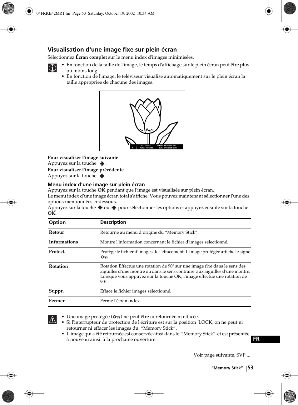 Fr visualisation d'une image fixe sur plein écran | Sony KE-42MR1 User Manual | Page 279 / 305