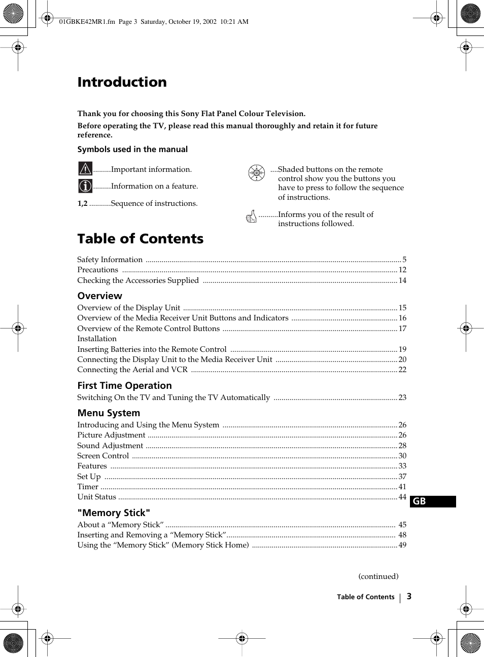 Sony KE-42MR1 User Manual | Page 3 / 305