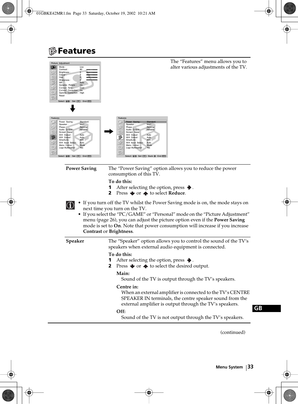 Features | Sony KE-42MR1 User Manual | Page 33 / 305