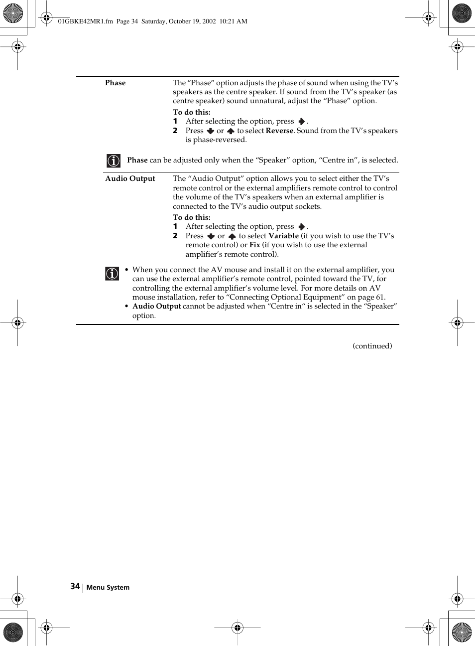 Sony KE-42MR1 User Manual | Page 34 / 305