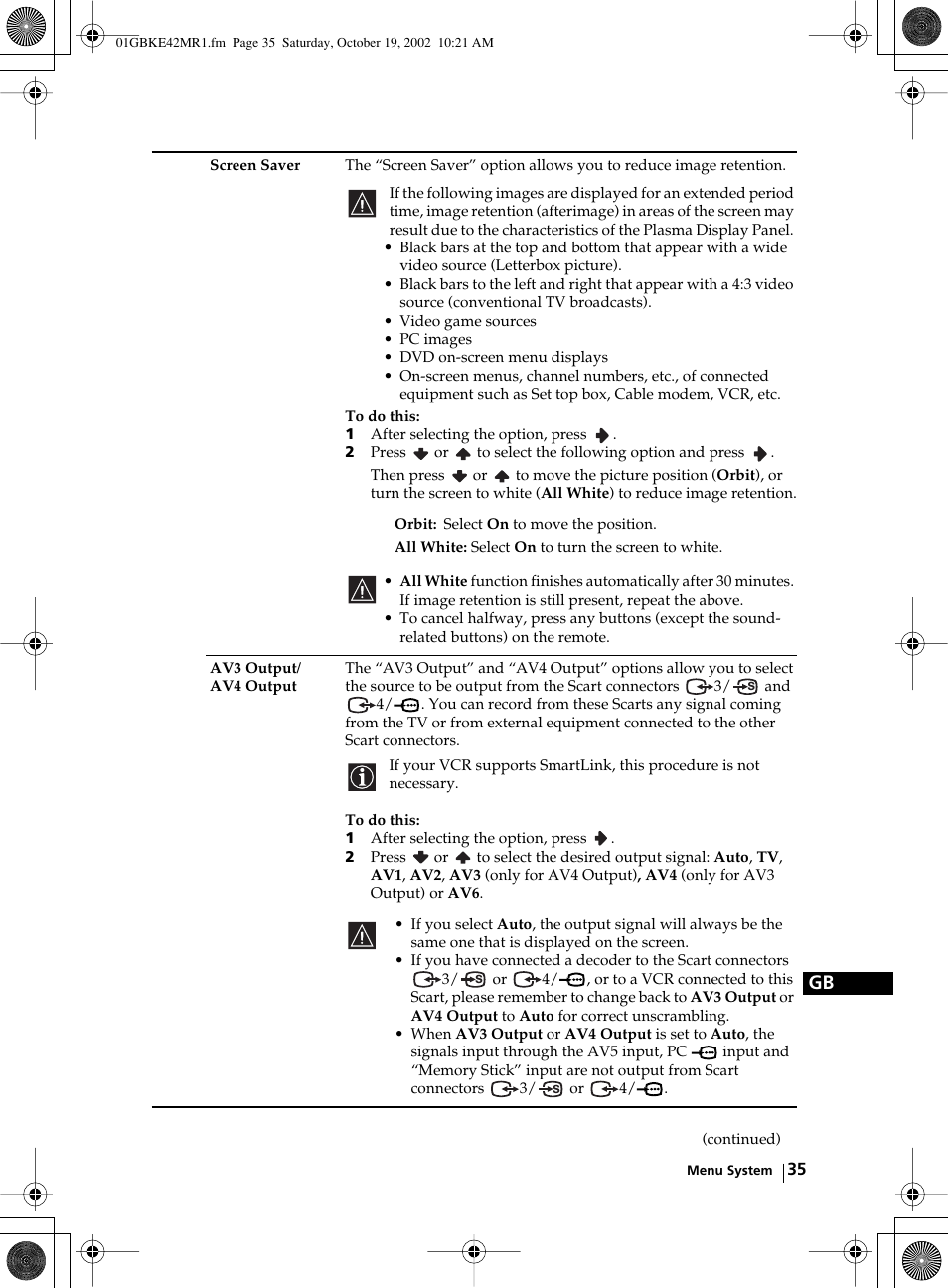 Sony KE-42MR1 User Manual | Page 35 / 305