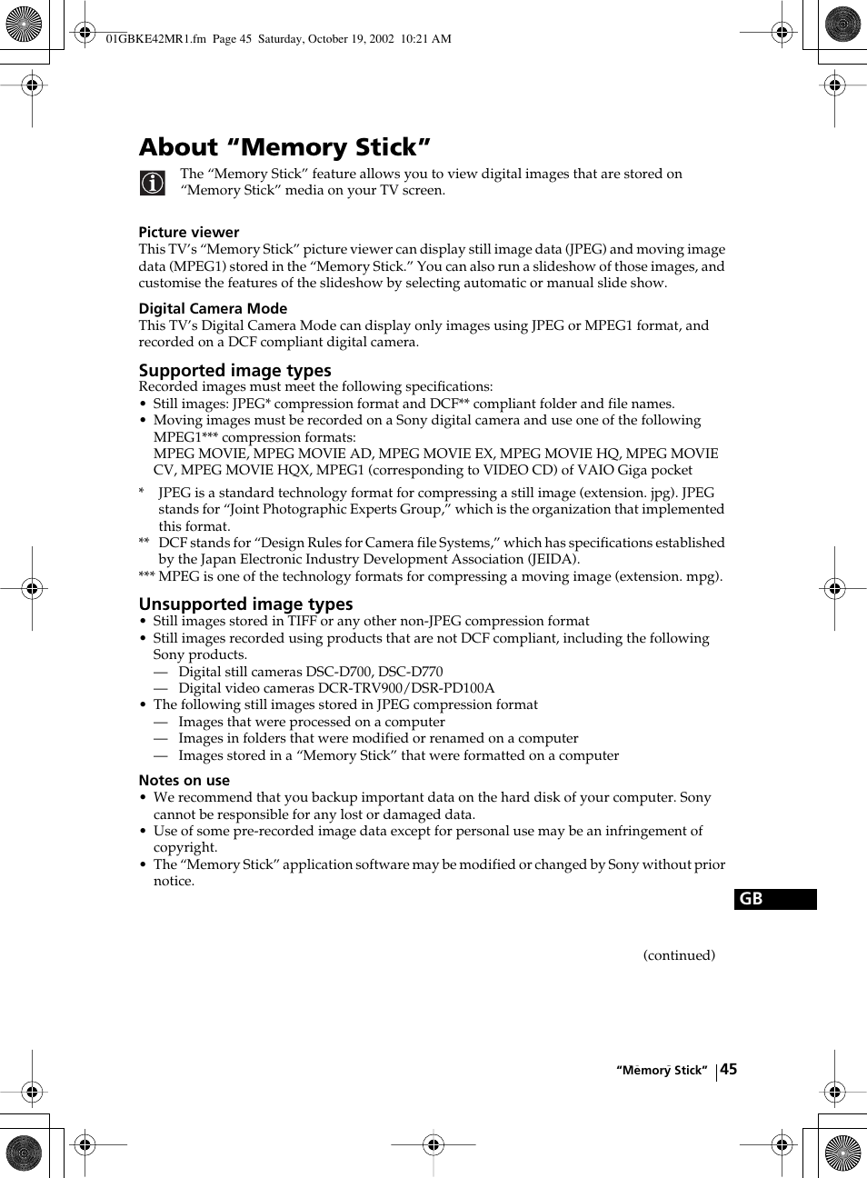 Sony KE-42MR1 User Manual | Page 45 / 305