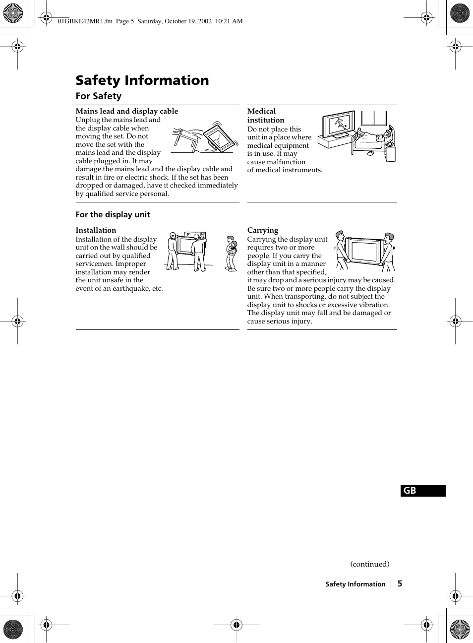 Safety information | Sony KE-42MR1 User Manual | Page 5 / 305