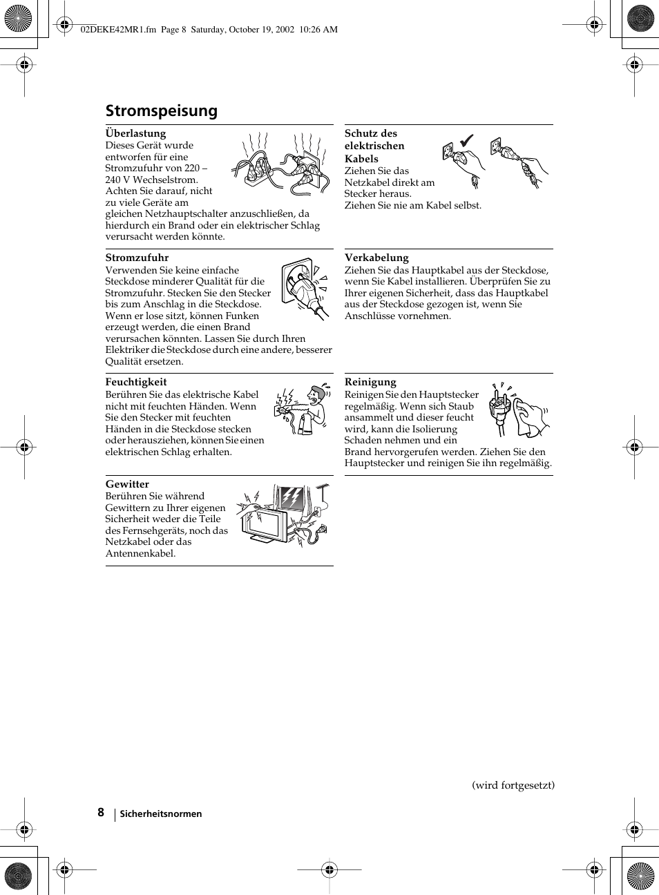 Stromspeisung | Sony KE-42MR1 User Manual | Page 84 / 305