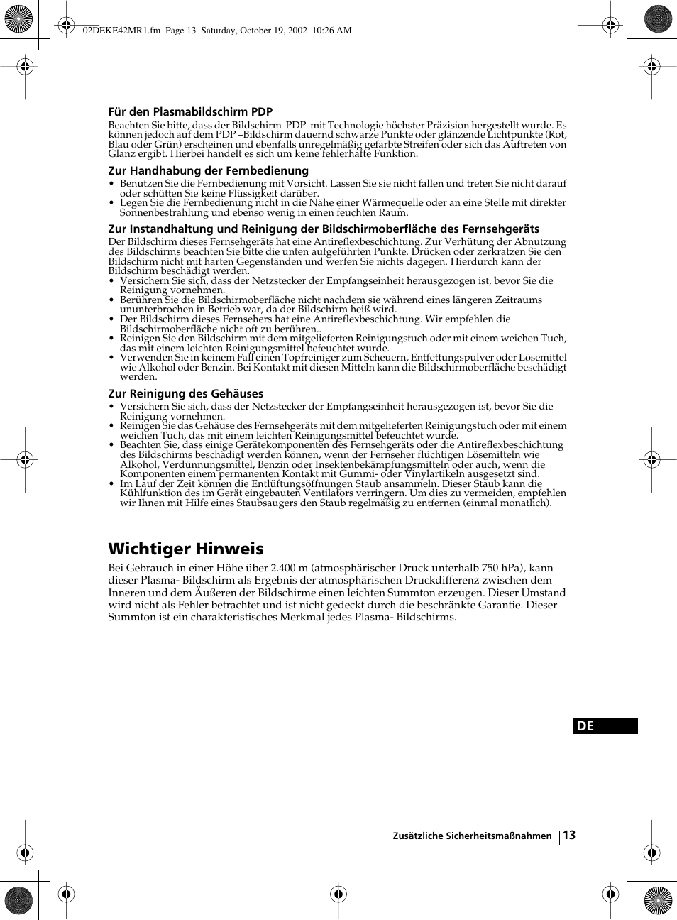 Wichtiger hinweis | Sony KE-42MR1 User Manual | Page 89 / 305