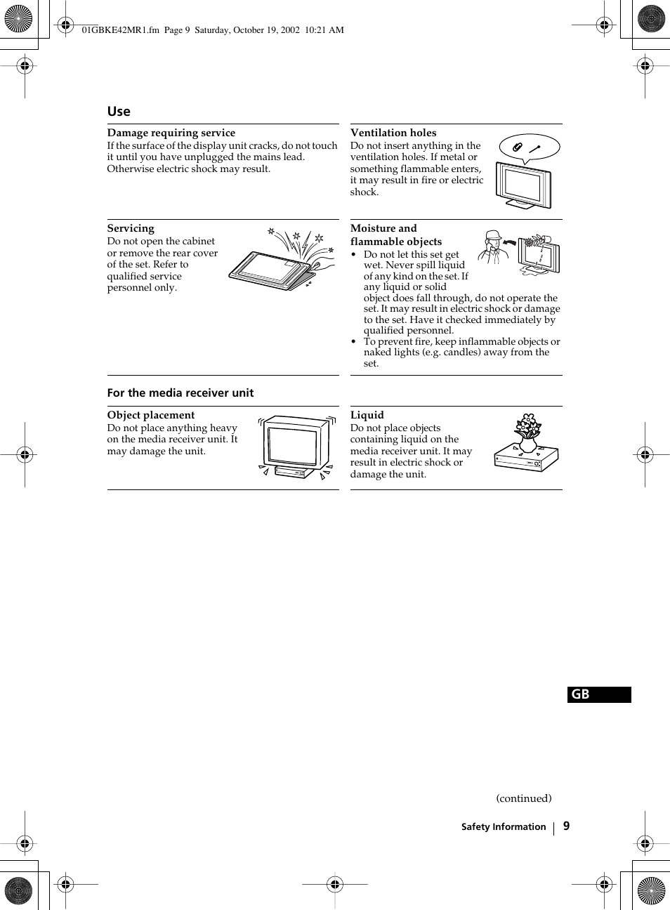 Gb use | Sony KE-42MR1 User Manual | Page 9 / 305