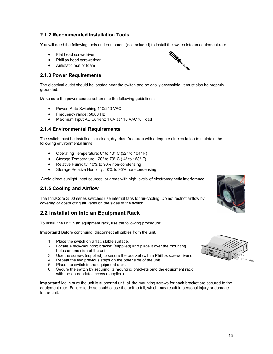 2 installation into an equipment rack | Asante Technologies 3500 Series User Manual | Page 13 / 85