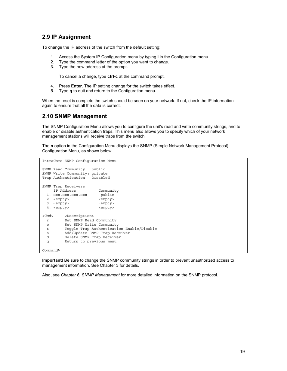 9 ip assignment, 10 snmp management | Asante Technologies 3500 Series User Manual | Page 19 / 85