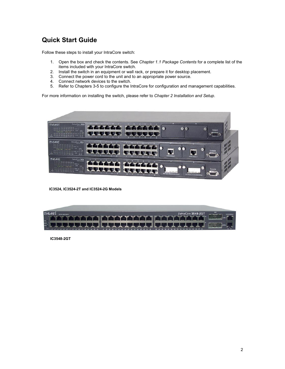 Quick start guide | Asante Technologies 3500 Series User Manual | Page 2 / 85