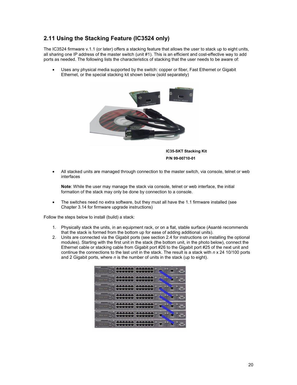 11 using the stacking feature (ic3524 only), 11 using the stacking feature | Asante Technologies 3500 Series User Manual | Page 20 / 85