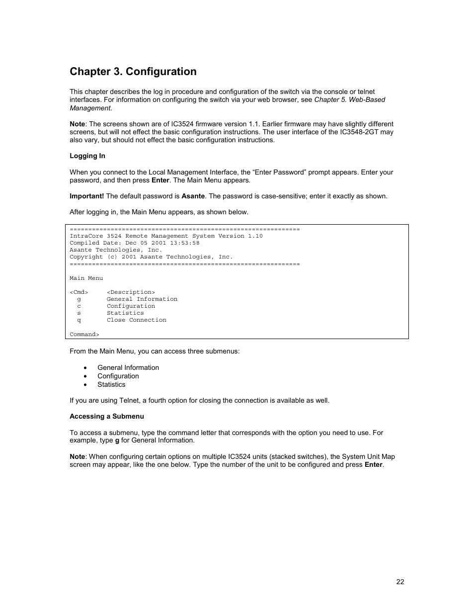 Chapter 3. configuration | Asante Technologies 3500 Series User Manual | Page 22 / 85
