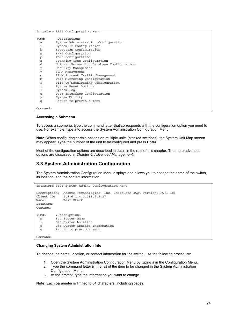 3 system administration configuration | Asante Technologies 3500 Series User Manual | Page 24 / 85