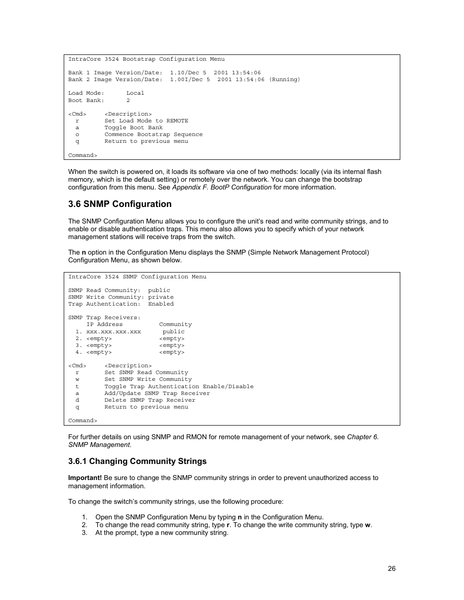 6 snmp configuration | Asante Technologies 3500 Series User Manual | Page 26 / 85