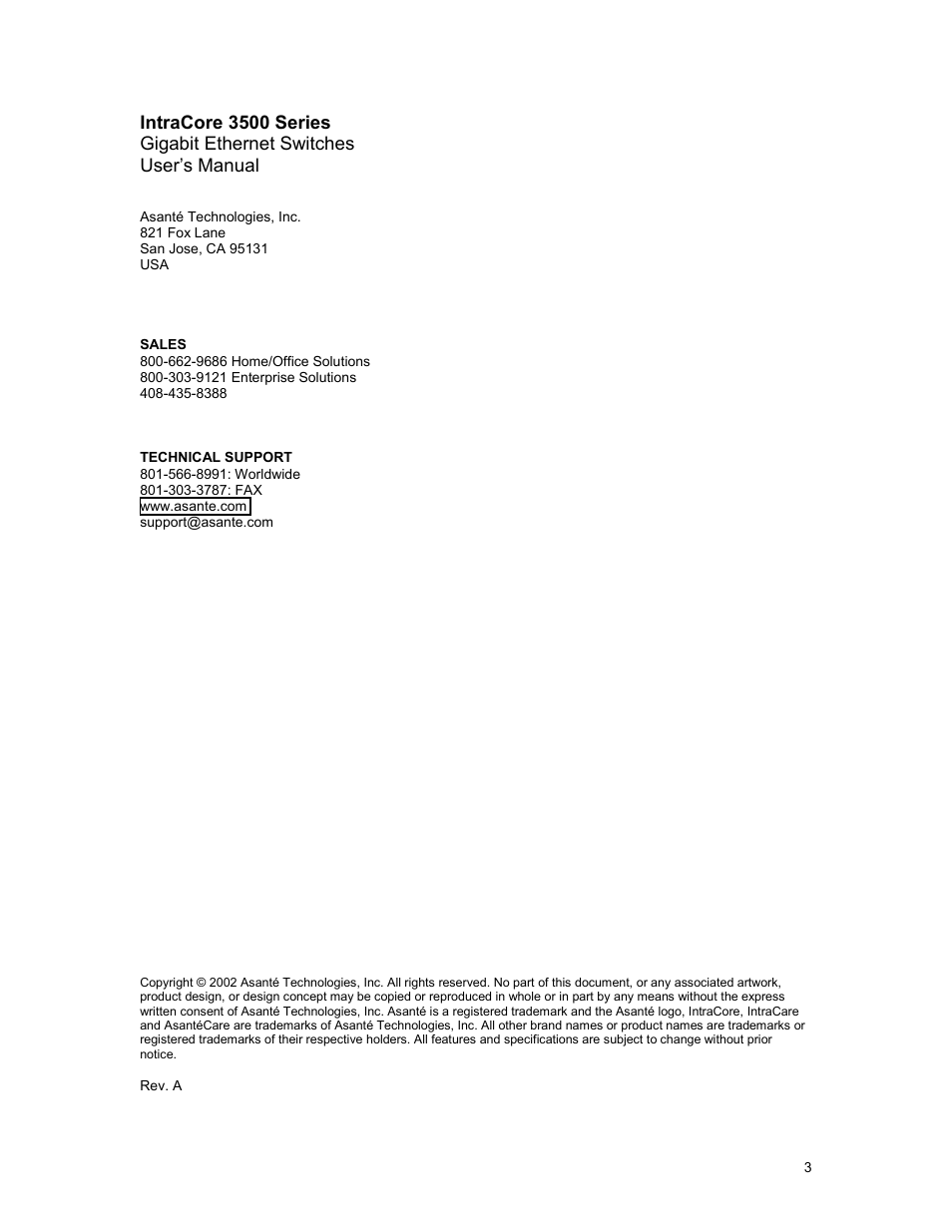 Asante Technologies 3500 Series User Manual | Page 3 / 85