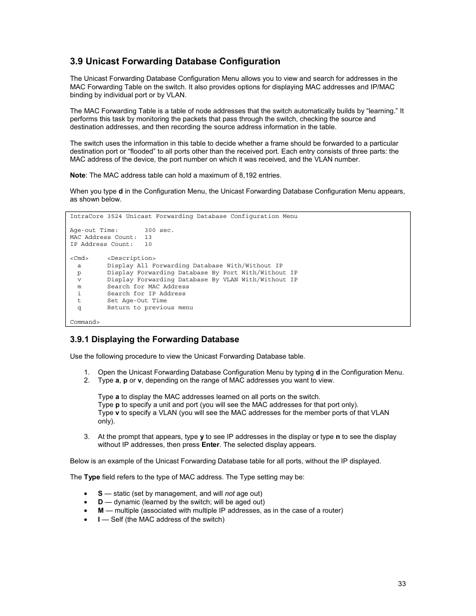 9 unicast forwarding database configuration | Asante Technologies 3500 Series User Manual | Page 33 / 85