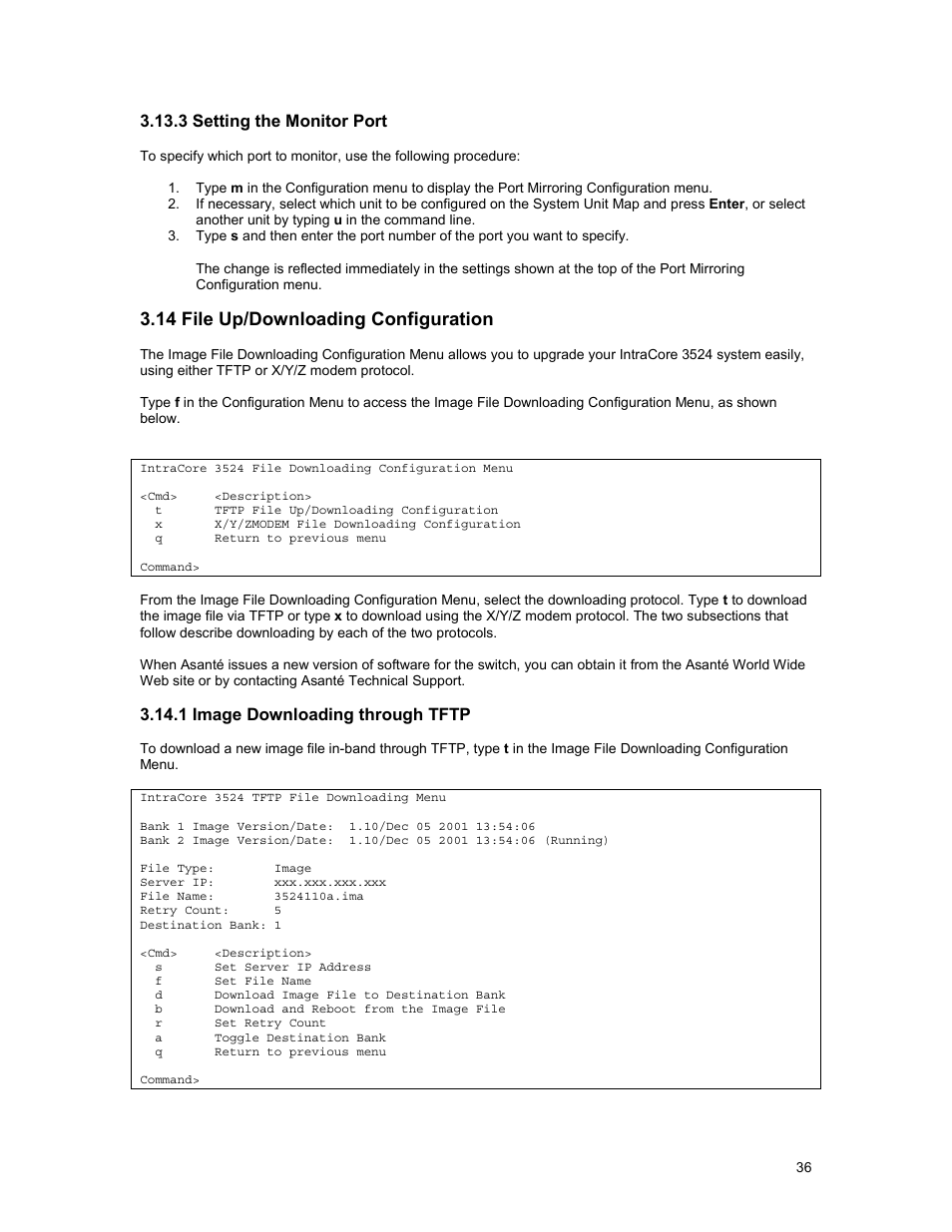 14 file up/downloading configuration | Asante Technologies 3500 Series User Manual | Page 36 / 85