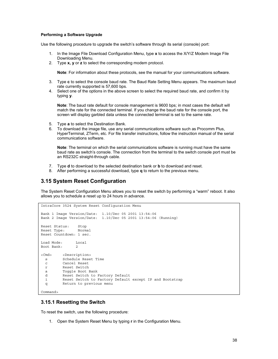 15 system reset configuration | Asante Technologies 3500 Series User Manual | Page 38 / 85