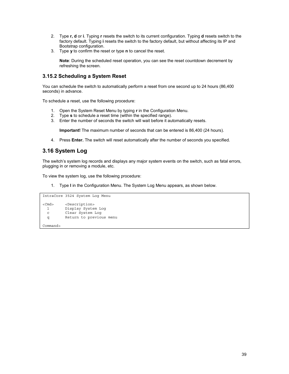 16 system log | Asante Technologies 3500 Series User Manual | Page 39 / 85