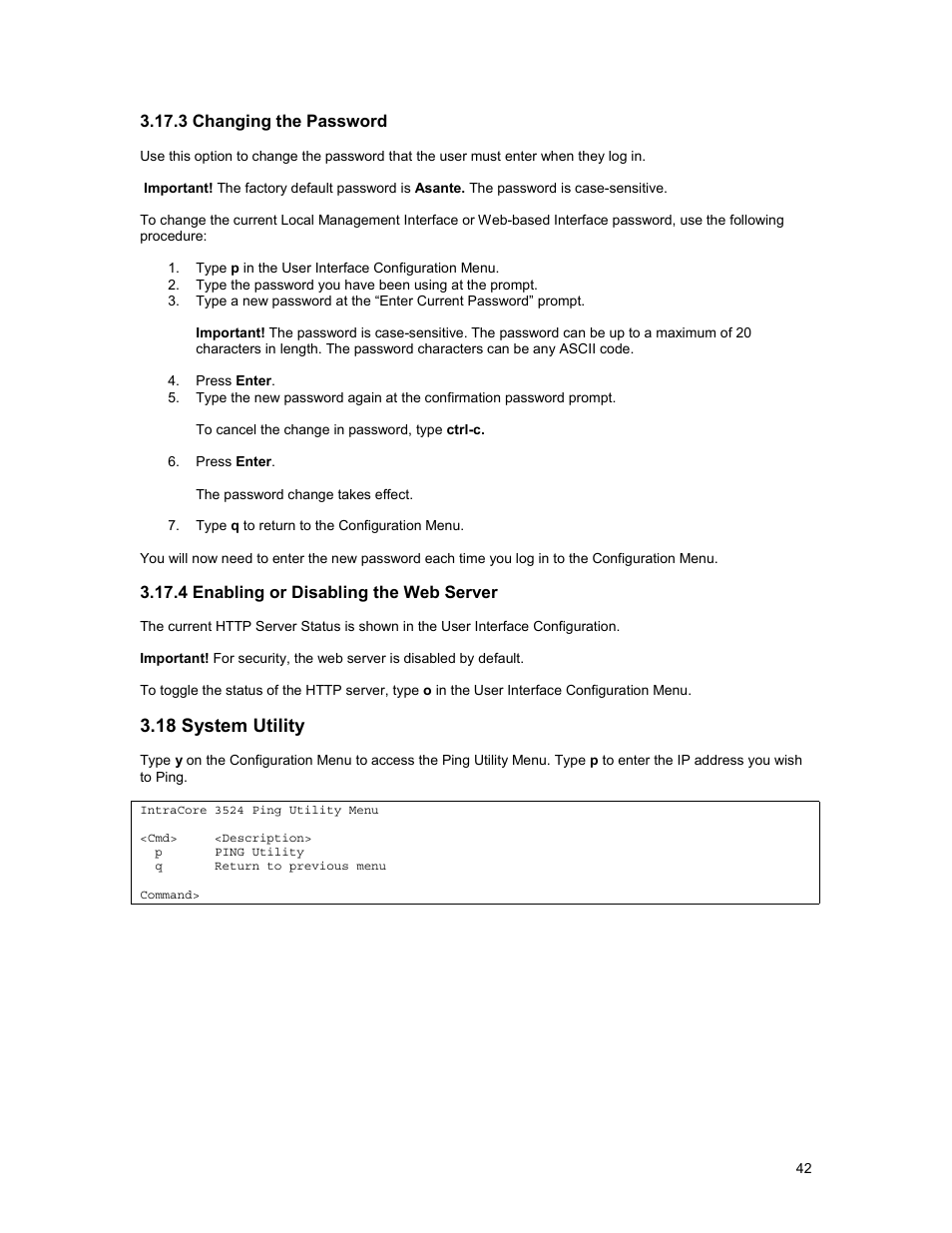 18 system utility | Asante Technologies 3500 Series User Manual | Page 42 / 85