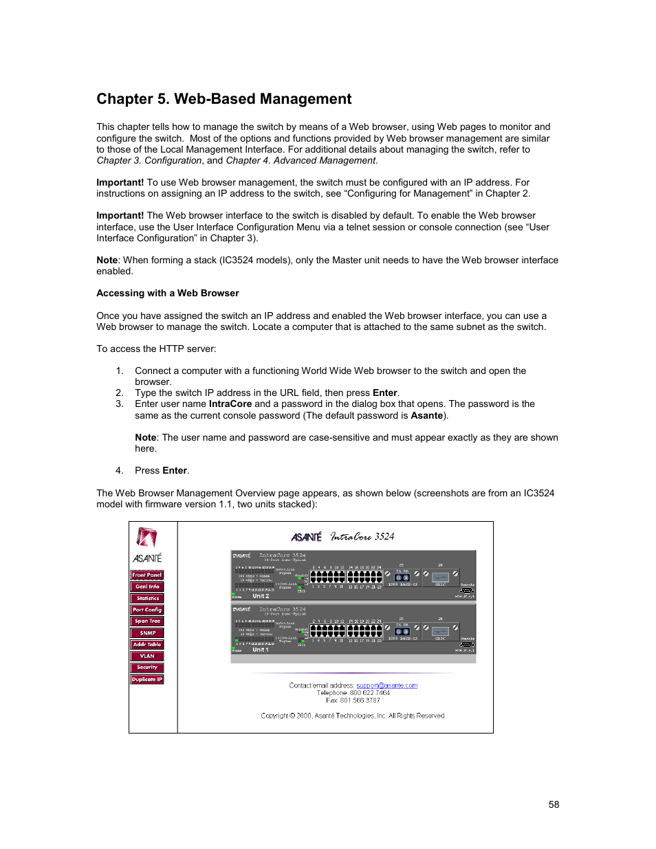 Chapter 5. web-based management | Asante Technologies 3500 Series User Manual | Page 58 / 85