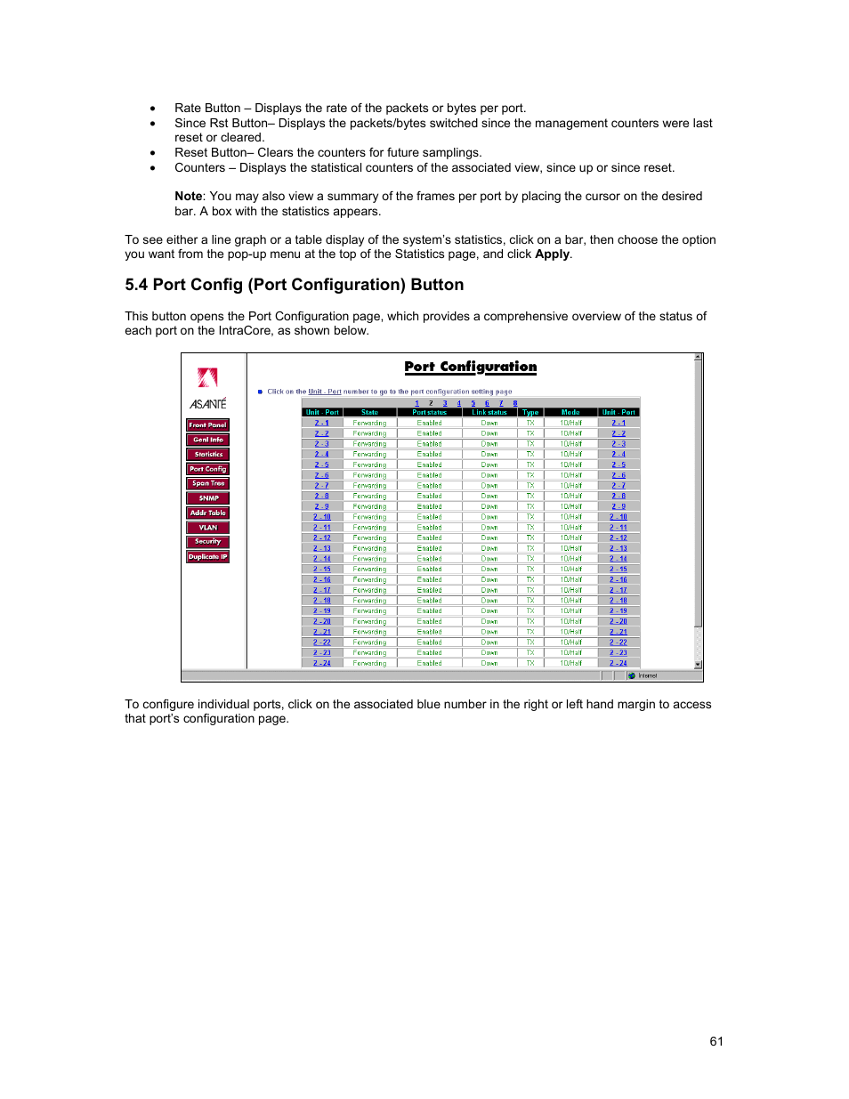 4 port config (port configuration) button | Asante Technologies 3500 Series User Manual | Page 61 / 85