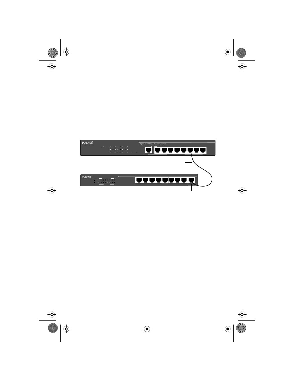 Connecting network devices page 2-9, Figure 2-9 connecting a hub to the switch | Asante Technologies FS4008DS User Manual | Page 21 / 44