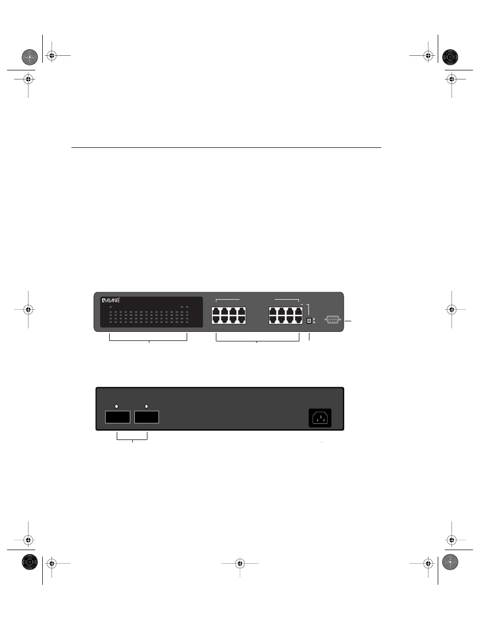 Intraswitch 6216m, Intraswitch 6216m and 6224 -2, Intraswitch 6216m -2 | Figure 1-1, Intraswitch 6216m front panel -2, Figure 1-2, Intraswitch 6216m back panel -2, Introduction page 1-2 | Asante Technologies 6200 User Manual | Page 17 / 188
