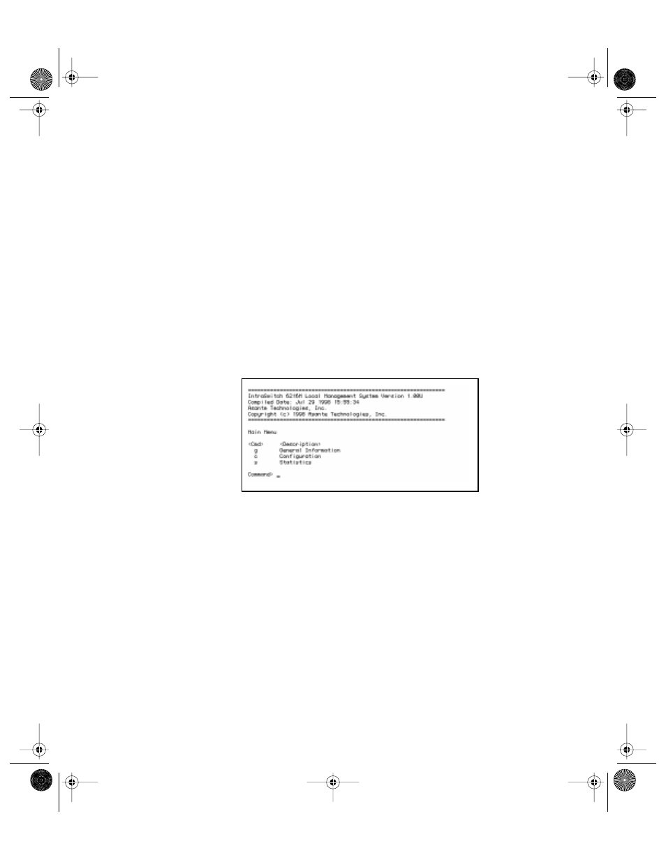 Figure 4-2, Local management interface main menu -4 | Asante Technologies 6200 User Manual | Page 45 / 188