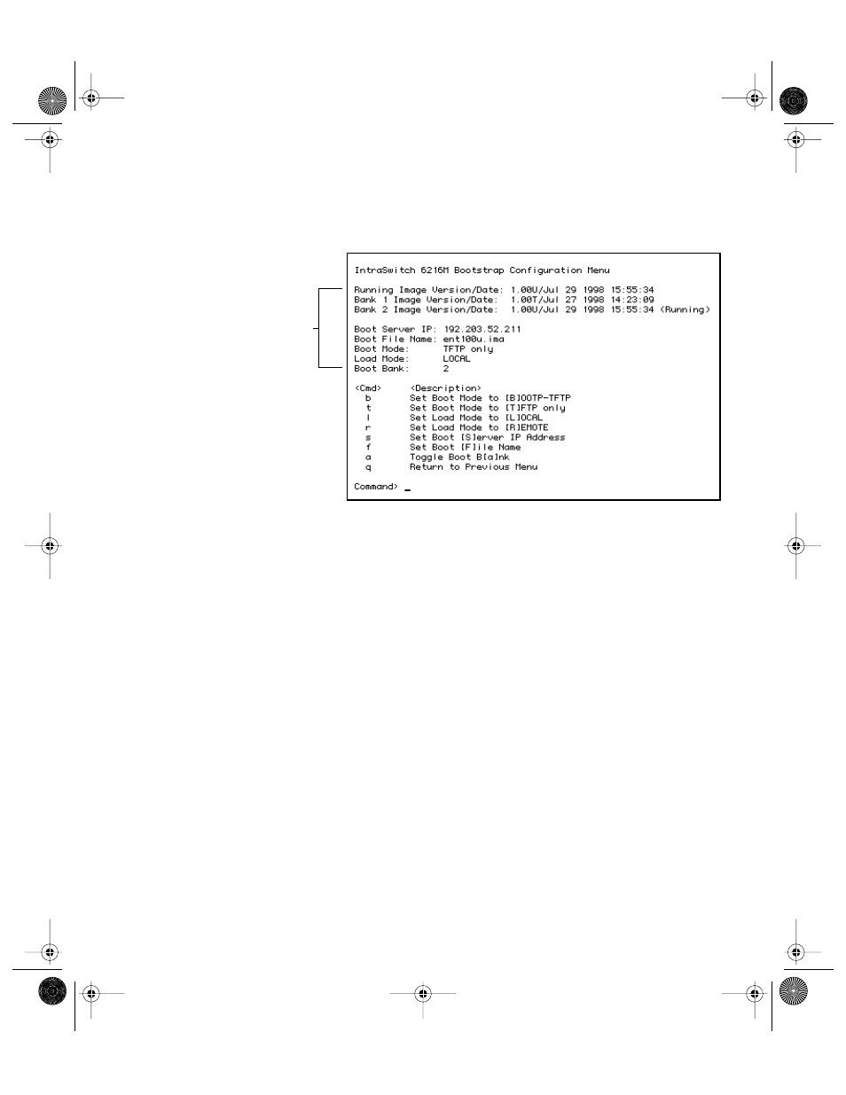 Figure 5-6, Bootstrap configuration menu -13 | Asante Technologies 6200 User Manual | Page 60 / 188