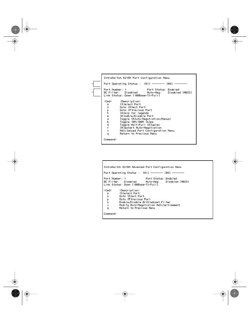 Figure 5-8, Port configuration menu -21, Figure 5-9 | Advanced port configuration menu -21 | Asante Technologies 6200 User Manual | Page 68 / 188