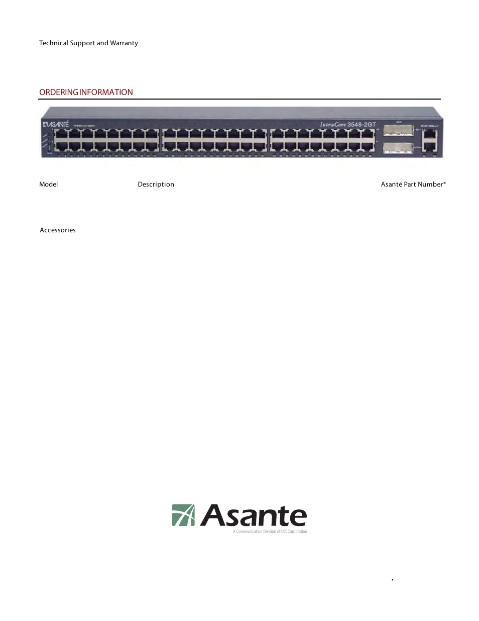 Ic3548-2gt_4, Applications, Orderinginformation | Asante Technologies IntraCore 3548-2GT Series User Manual | Page 4 / 4