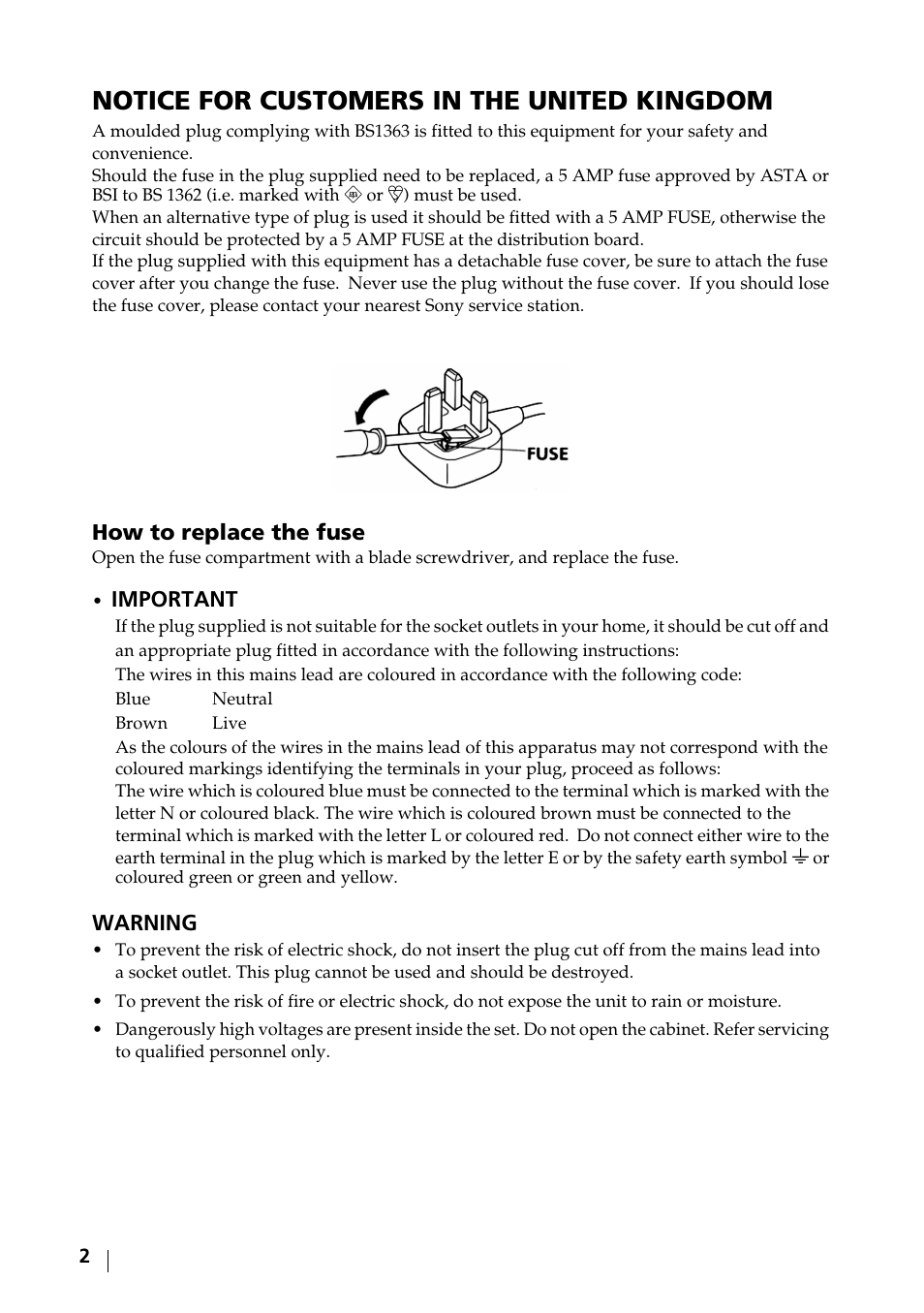 Notice for customers in the united kingdom | Sony KE-32TS2E User Manual | Page 2 / 135