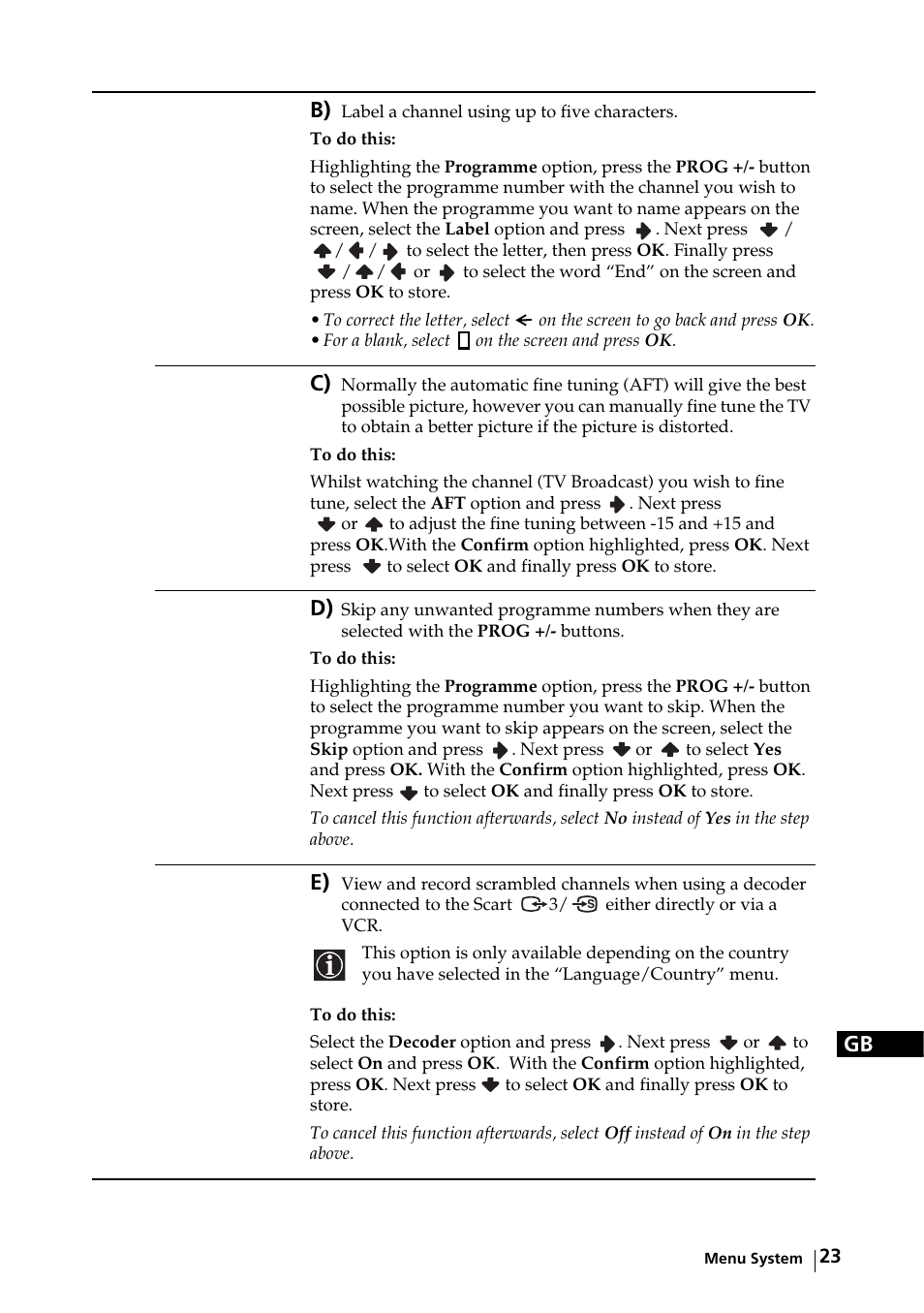Gb b) | Sony KE-32TS2E User Manual | Page 23 / 135