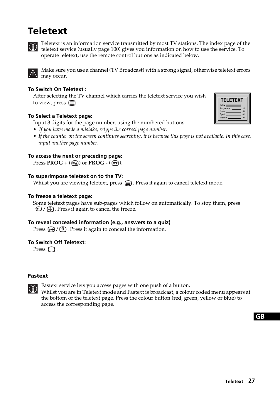 Teletext | Sony KE-32TS2E User Manual | Page 27 / 135