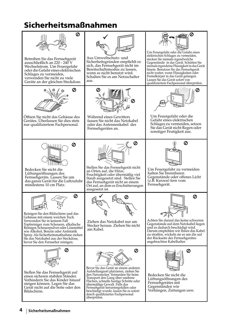 Sicherheitsmaßnahmen | Sony KE-32TS2E User Manual | Page 37 / 135