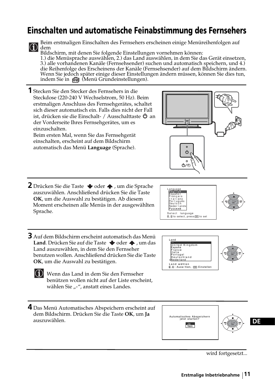 Erstmalige inbetriebnahme | Sony KE-32TS2E User Manual | Page 44 / 135