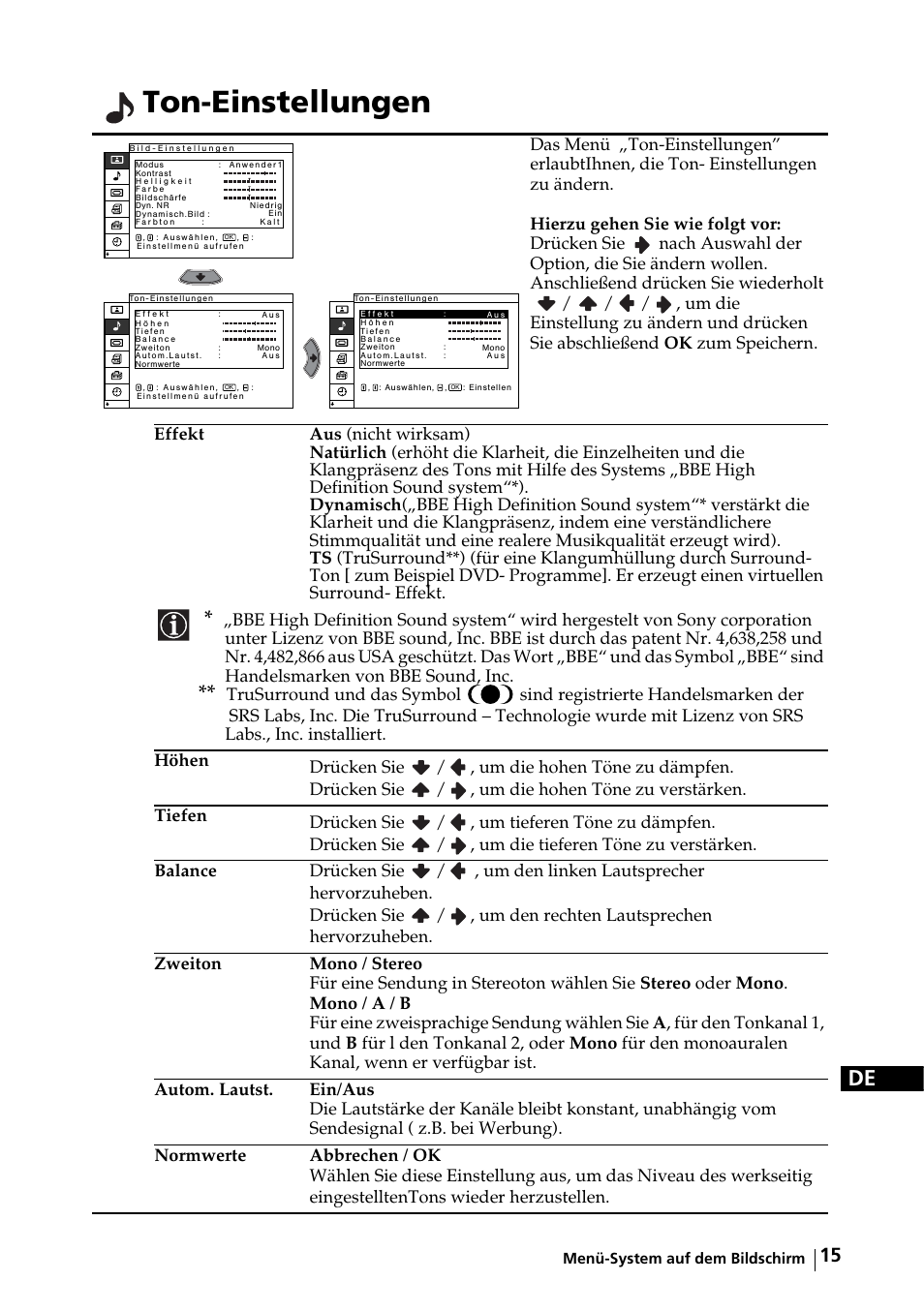 Ton-einstellungen | Sony KE-32TS2E User Manual | Page 48 / 135