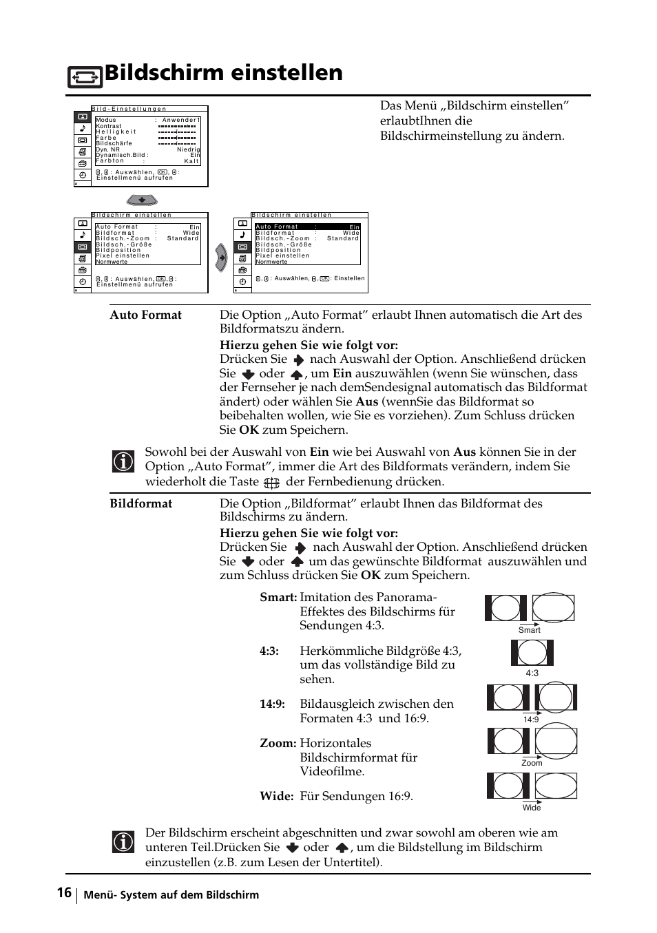 Bildschirm einstellen, Oder | Sony KE-32TS2E User Manual | Page 49 / 135