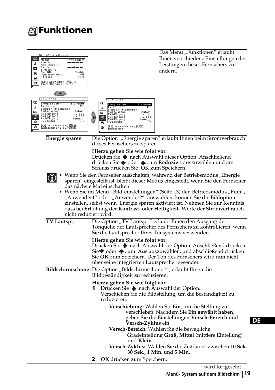 Funktionen, Wird fortgesetzt | Sony KE-32TS2E User Manual | Page 52 / 135