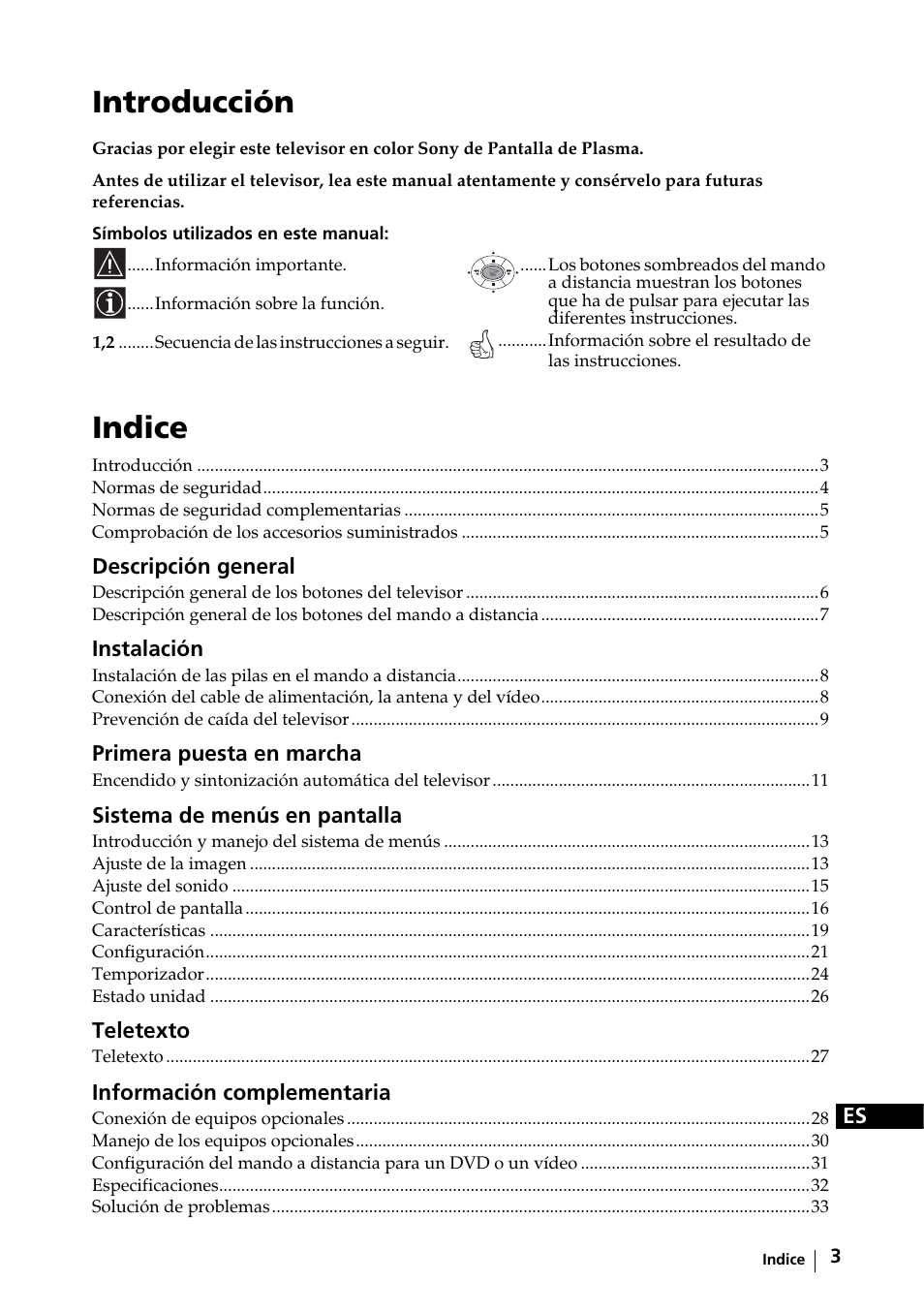 Introducción, Indice | Sony KE-32TS2E User Manual | Page 68 / 135