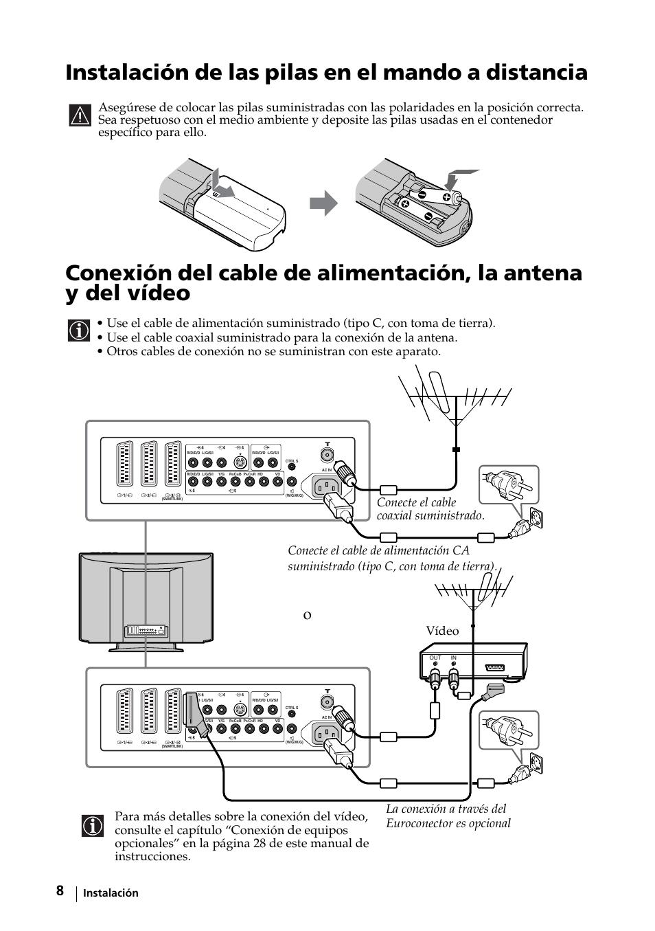 Instalación, Instalación de las pilas en el mando a distancia | Sony KE-32TS2E User Manual | Page 73 / 135